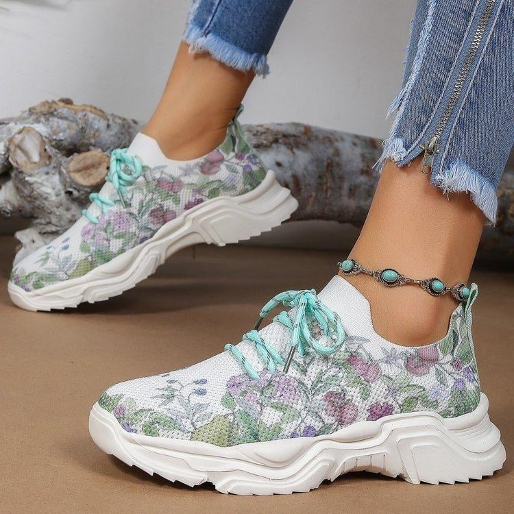 🔥Floral Print Lace-up Breathable Orthopedic Sneakers