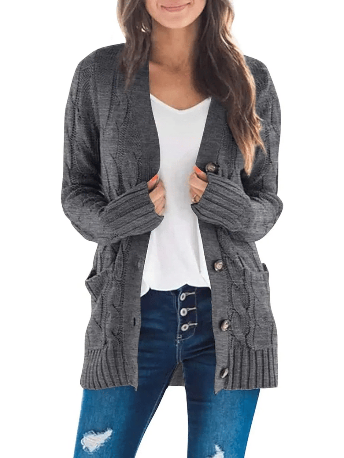 Women's Fall Casual Long Sleeve Button Down Open Front Cable Knit Cardigan - Buy two and get free shipping!