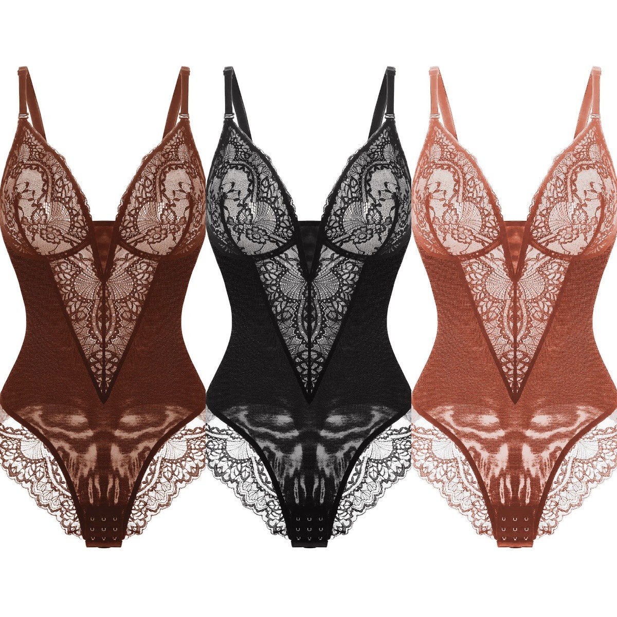 Deep-V Neck Lace Thong Bodysuit ( Buy 3 Free Shipping )