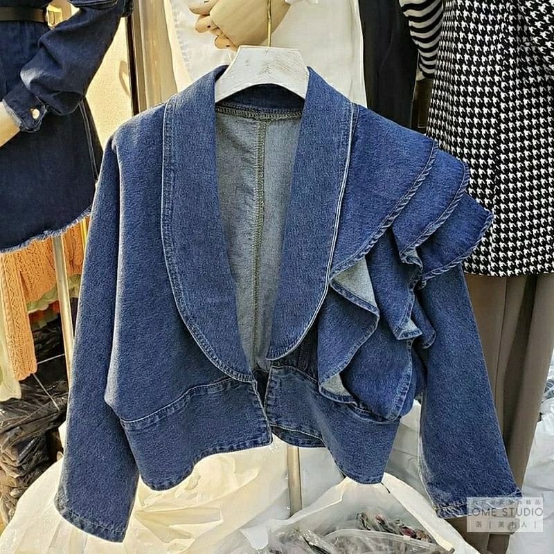 Jackets Denim Ruffles Solid Short