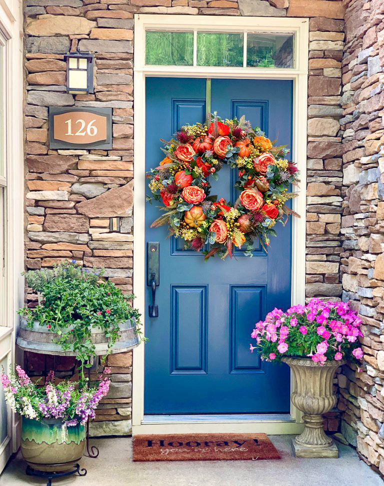 š„49% OFFš„Fall Peony and Pumpkin Wreath - Year Round Wreath