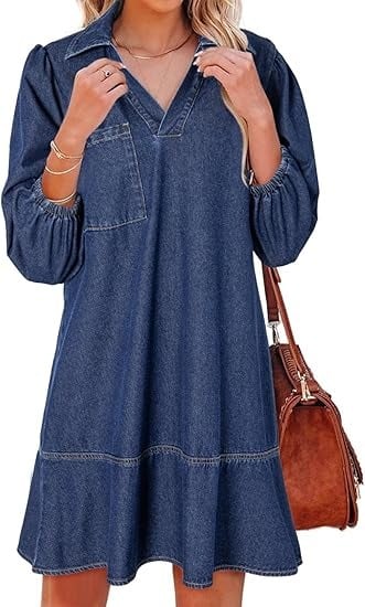 V-Neck Denim Dress — Where Comfort Meets Classic Style