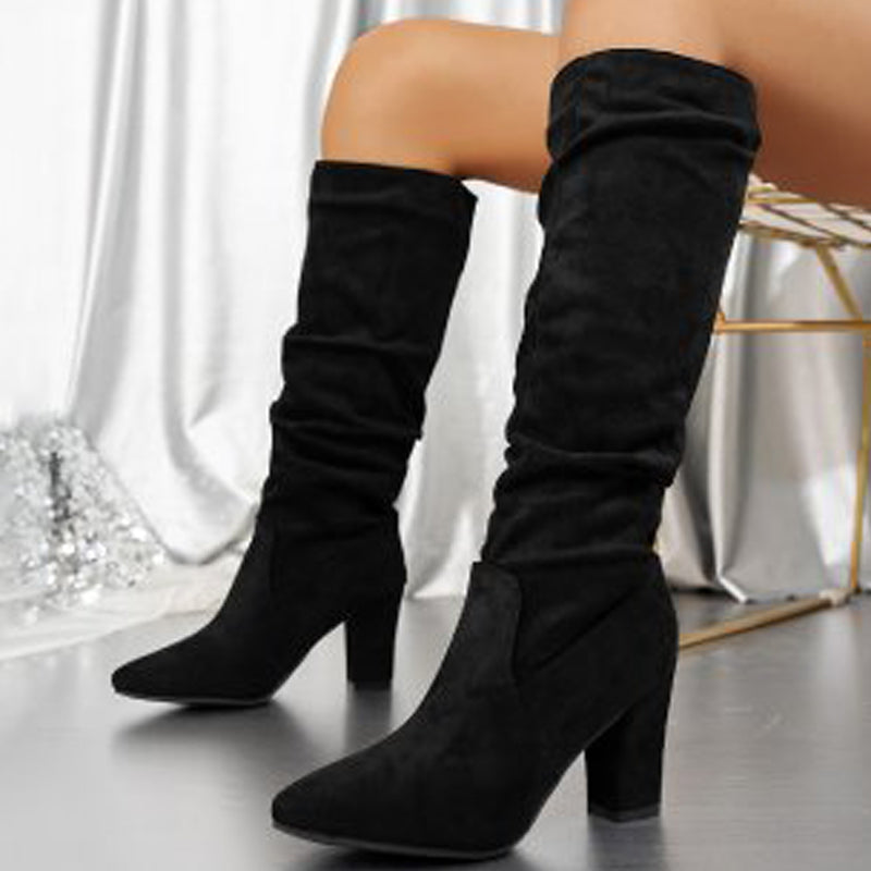 Stylish solid color high heel boots for women