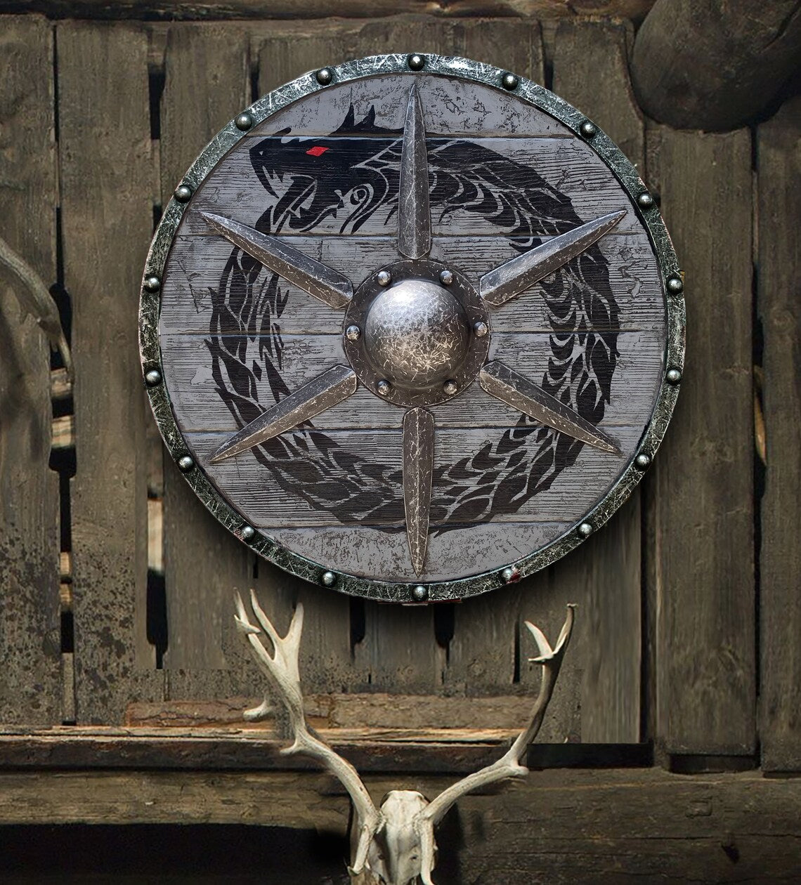 Battle Damaged Viking Wooden Shield 30CM