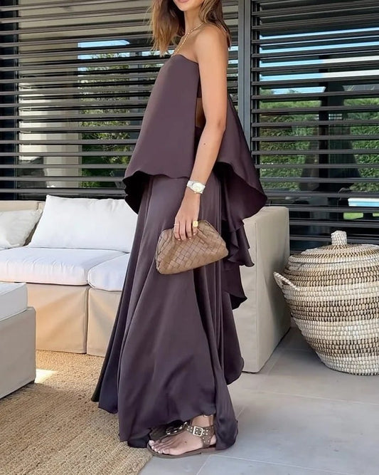 Elegant Sleeveless Tube Top Skirt Two Piece Set