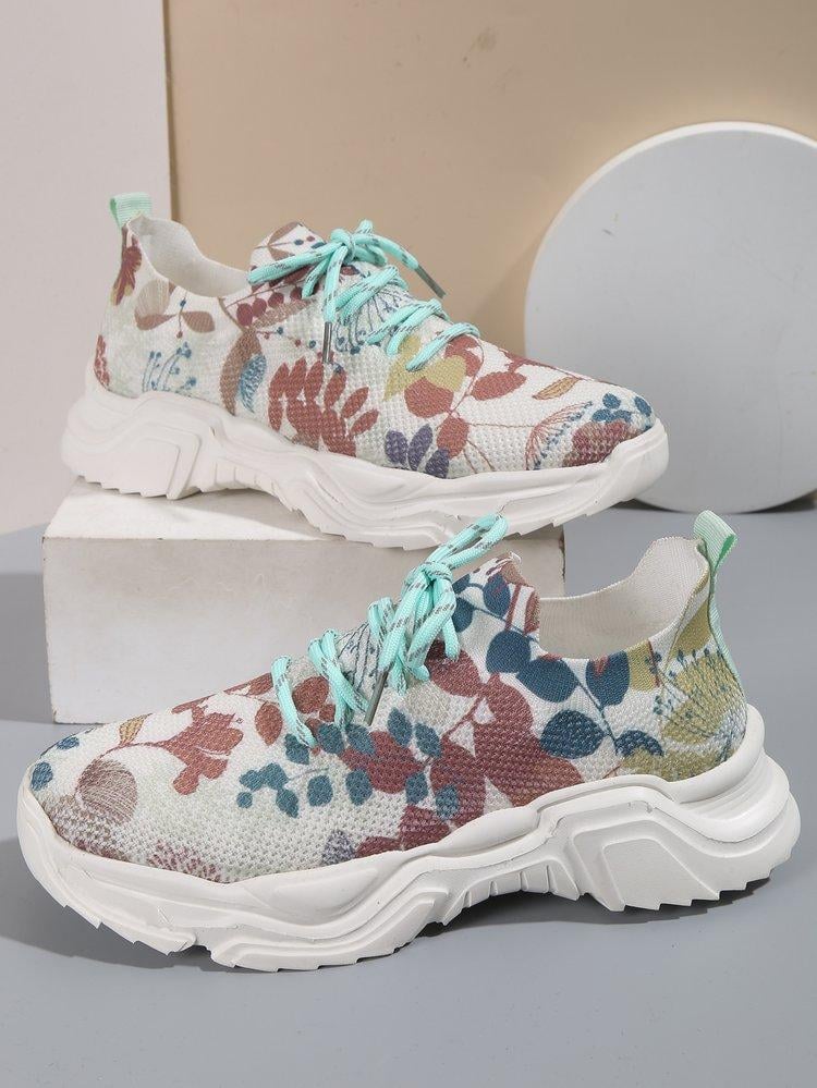 🔥HOT SALE — Floral Print Lace-up Breathable Orthopedic Sneakers