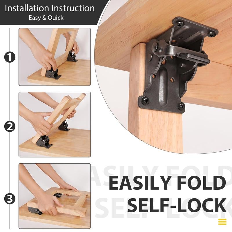 Heavy-Duty Folding Table Leg Brackets with Self-Locking Hinges