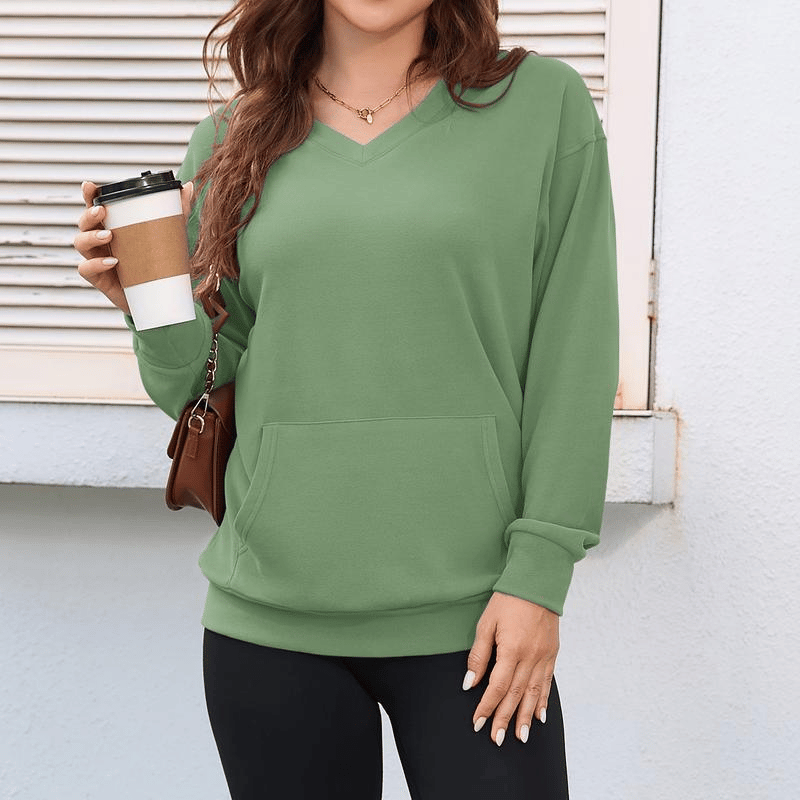🎉💖Women's Hoodless V-Neck Kangaroo Pocket Sweatshirt