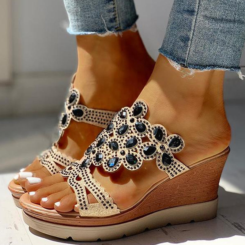 Casual Rhinestone Opend Wedges Shoes