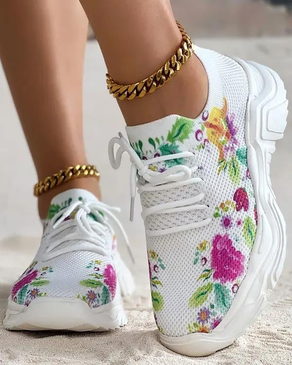 🔥HOT SALE — Floral Print Lace-up Breathable Orthopedic Sneakers