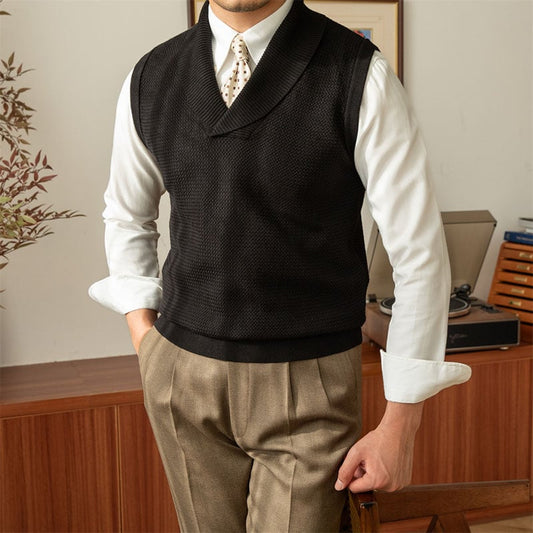 Green Shawl Collar Knit Vest