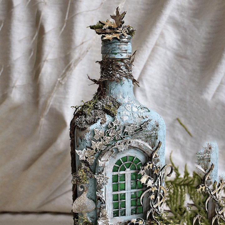 Altered Art Bottle - Mystical forest stories