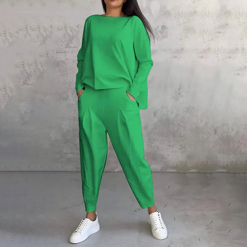 🔥Round-Neck Long-Sleeved Top & Pants 2-Piece Set