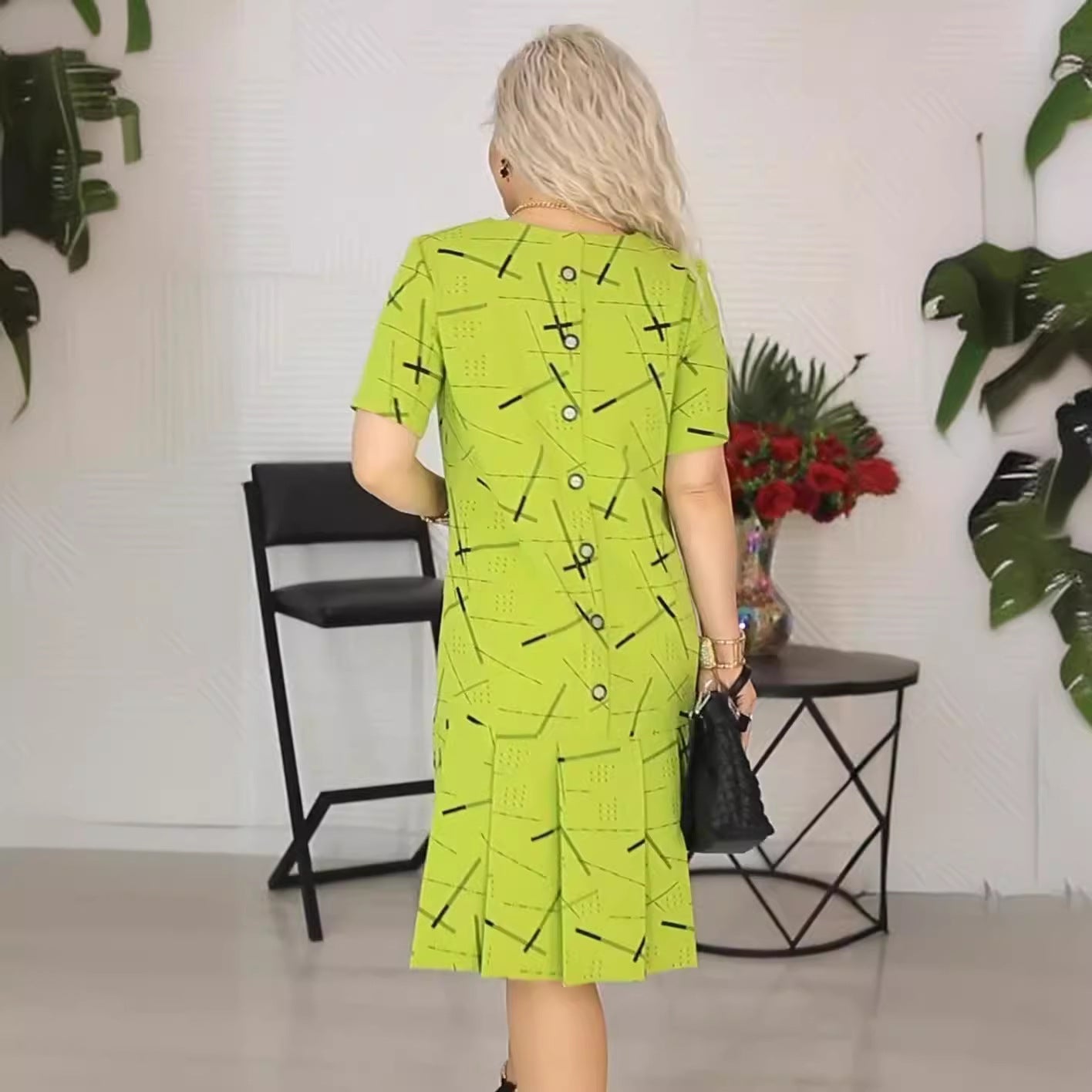 Printed pleated short dress