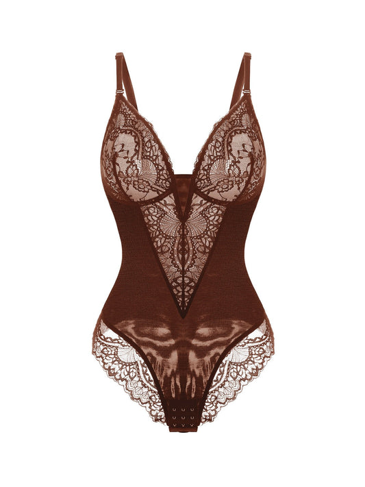 Deep-V Neck Lace Thong Bodysuit ( Buy 3 Free Shipping )