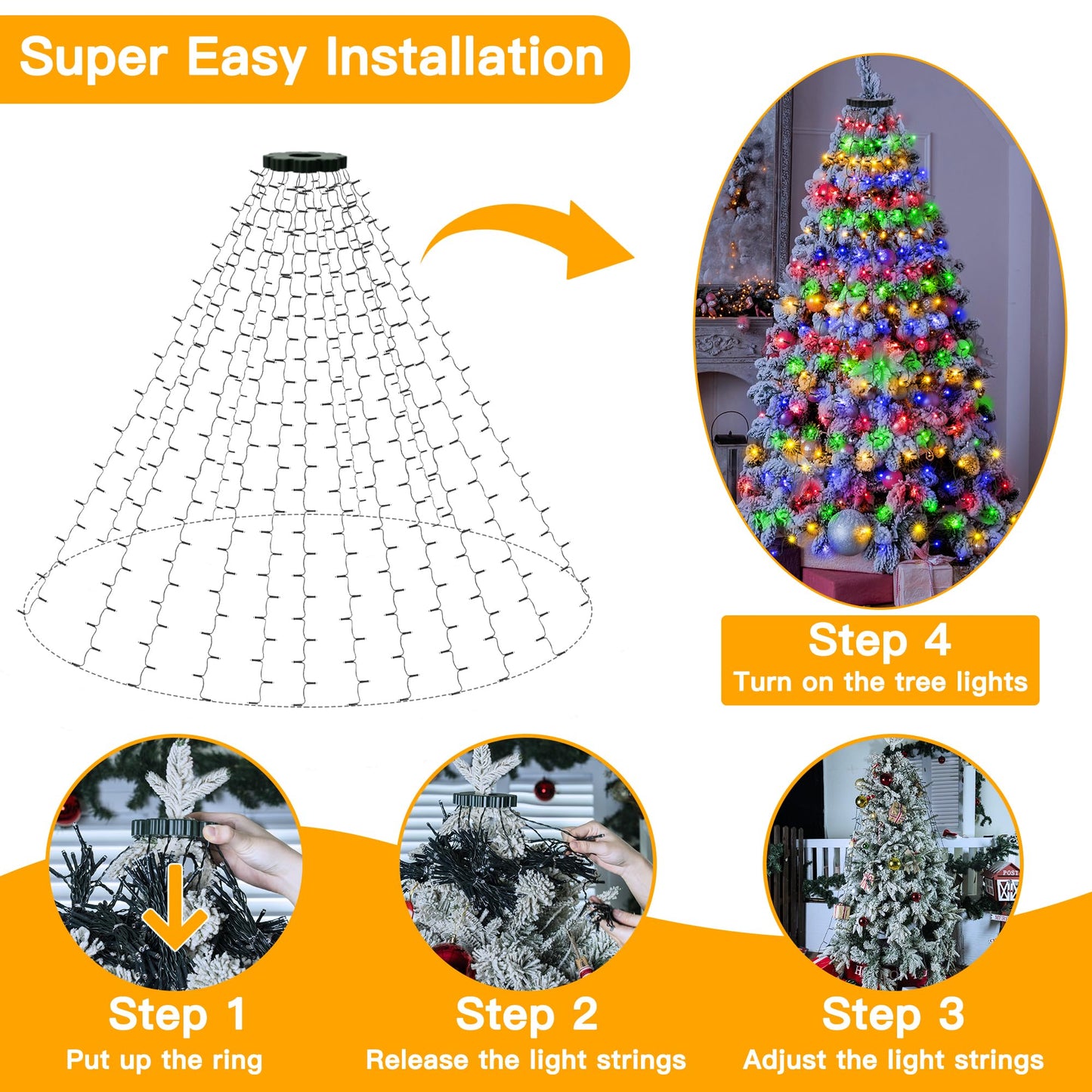 🎄🔥Waterproof Christmas Tree Waterfall Lights with Ring