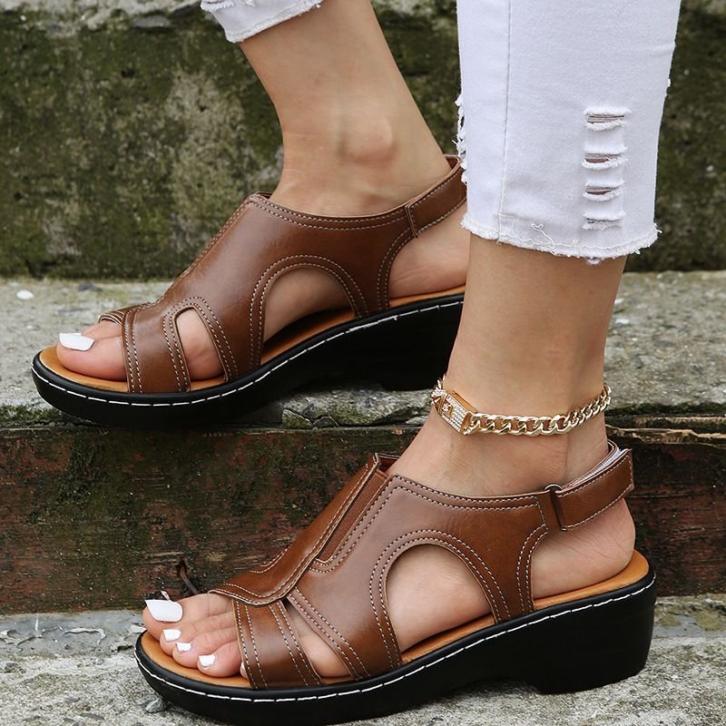 2024 New Fashion Casual Leather Wedge Sandals