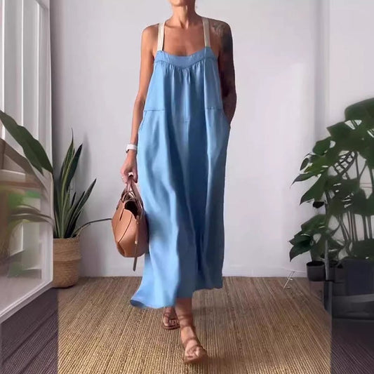 🔥Hot sale in summer💕Women's simple cotton and linen suspender dress - buy two for free shipping