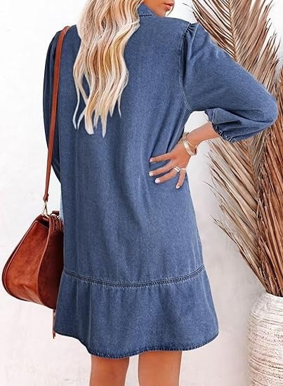 V-Neck Denim Dress — Where Comfort Meets Classic Style