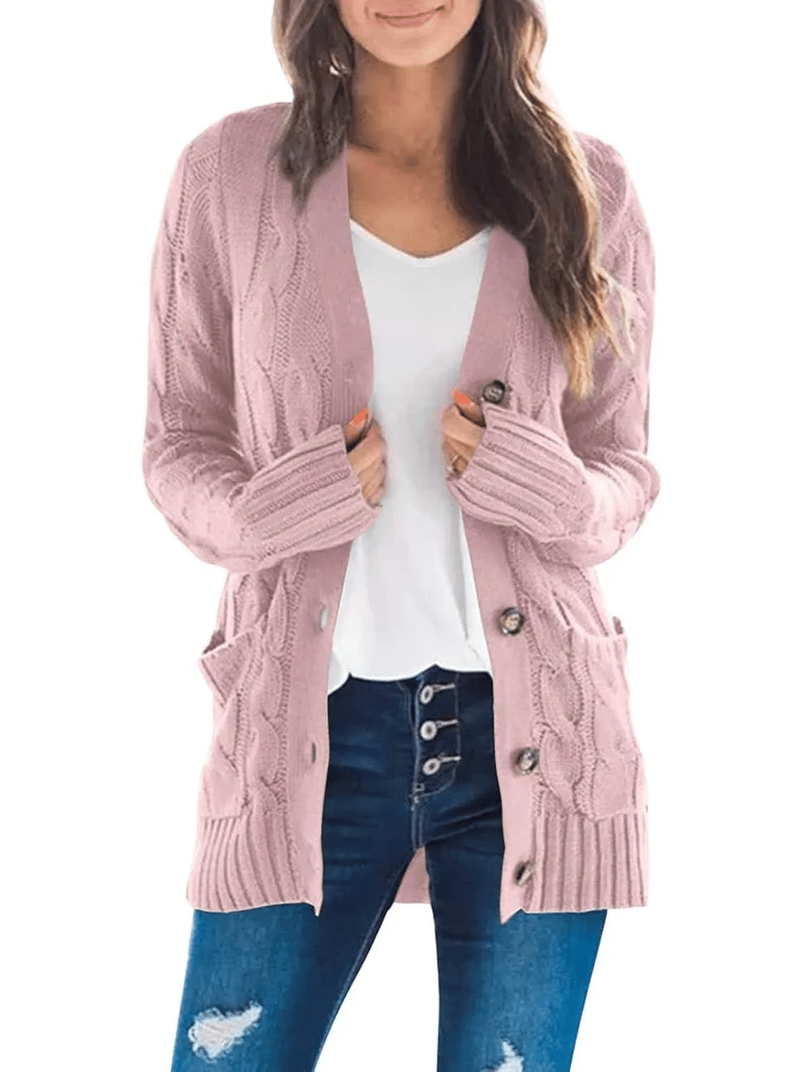 Women's Fall Casual Long Sleeve Button Down Open Front Cable Knit Cardigan - Buy two and get free shipping!