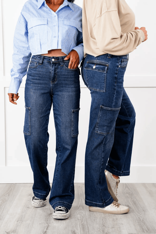 Tummy Control High Rise Cargo Wide Leg Jeans