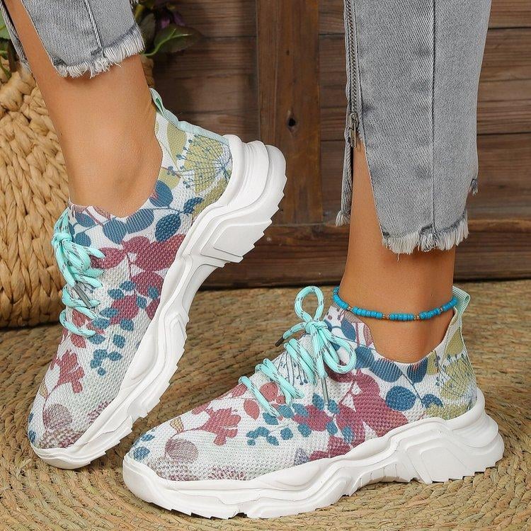 🔥HOT SALE — Floral Print Lace-up Breathable Orthopedic Sneakers