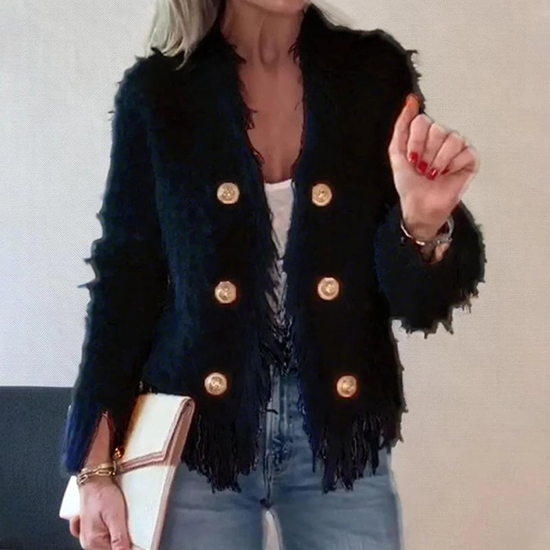 💜 Women’s Fashion Button Tassel Short Coat