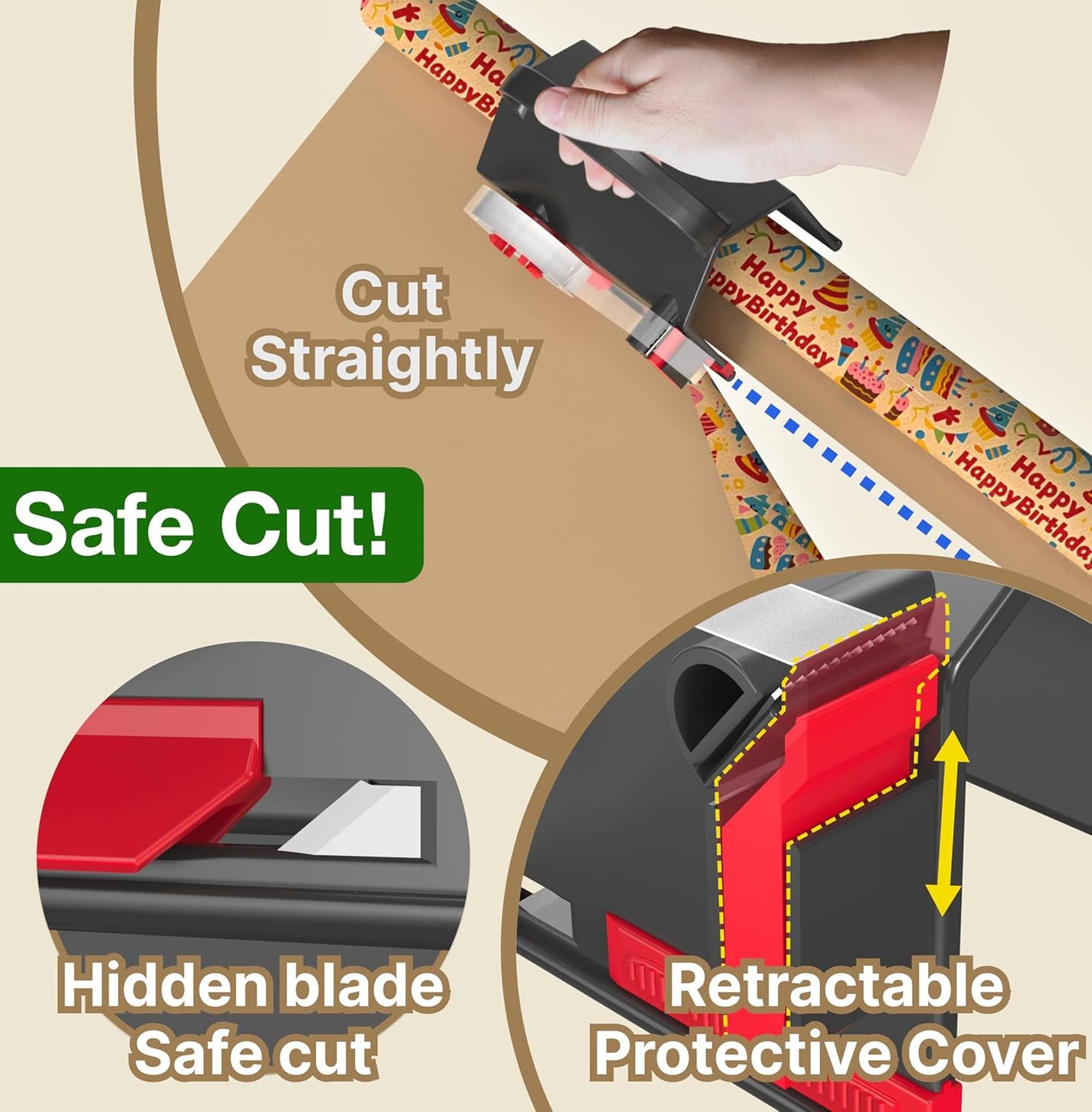 🎁🤩Wrapping paper cutter & tape dispenser dual use
