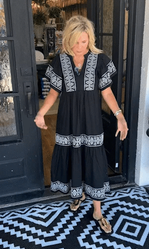 Geometric print patchwork V-neck A-line short-sleeved dress