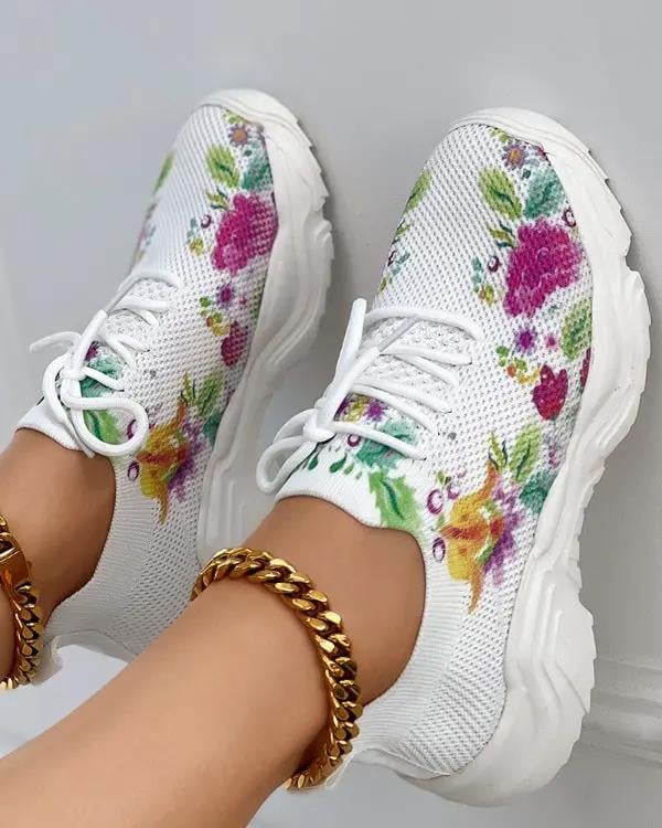 🔥HOT SALE — Floral Print Lace-up Breathable Orthopedic Sneakers