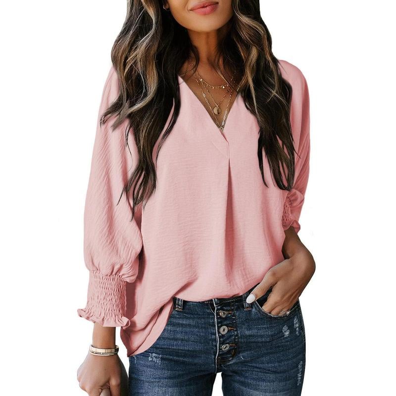 Womens Tunic Tops V Neck Casual Loose 3/4 Sleeve Shirts Dressy Blouses Tops Overiszed T Shirts