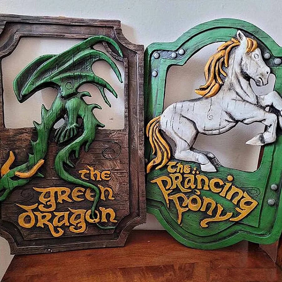 The Prancing Pony & The Green Dragon Pub Signs Set Handmade Bar Style