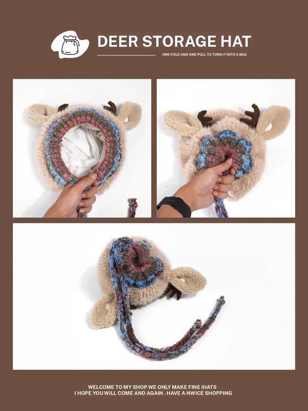 🎄🦌Handmade Knitted Christmas Antler 2-in-1 (Hat/Handbag)🧶