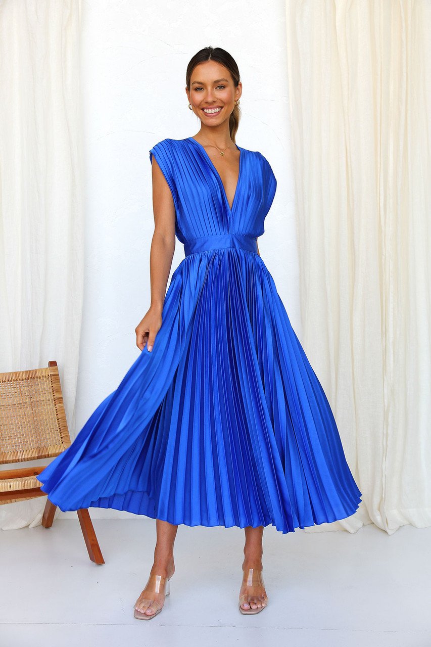 Timeless Elegance: Draped V-Neck Pleated Skirt Dress (Buy 2 Free Shipping)