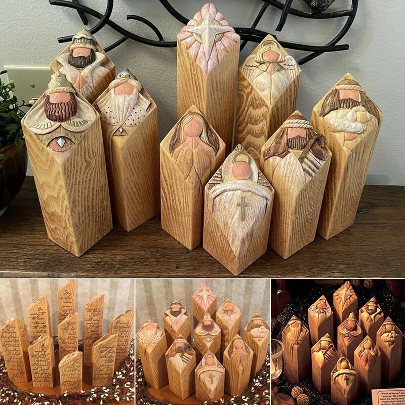 Heaven PillarStatues,9pcs Heaven Nativity Tree Pillar Statues