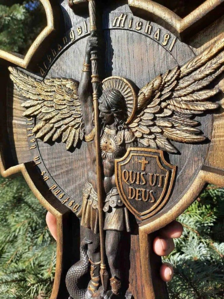 Archangel Michael Solid wood carving gift - Hand carved from a whole piece of wood