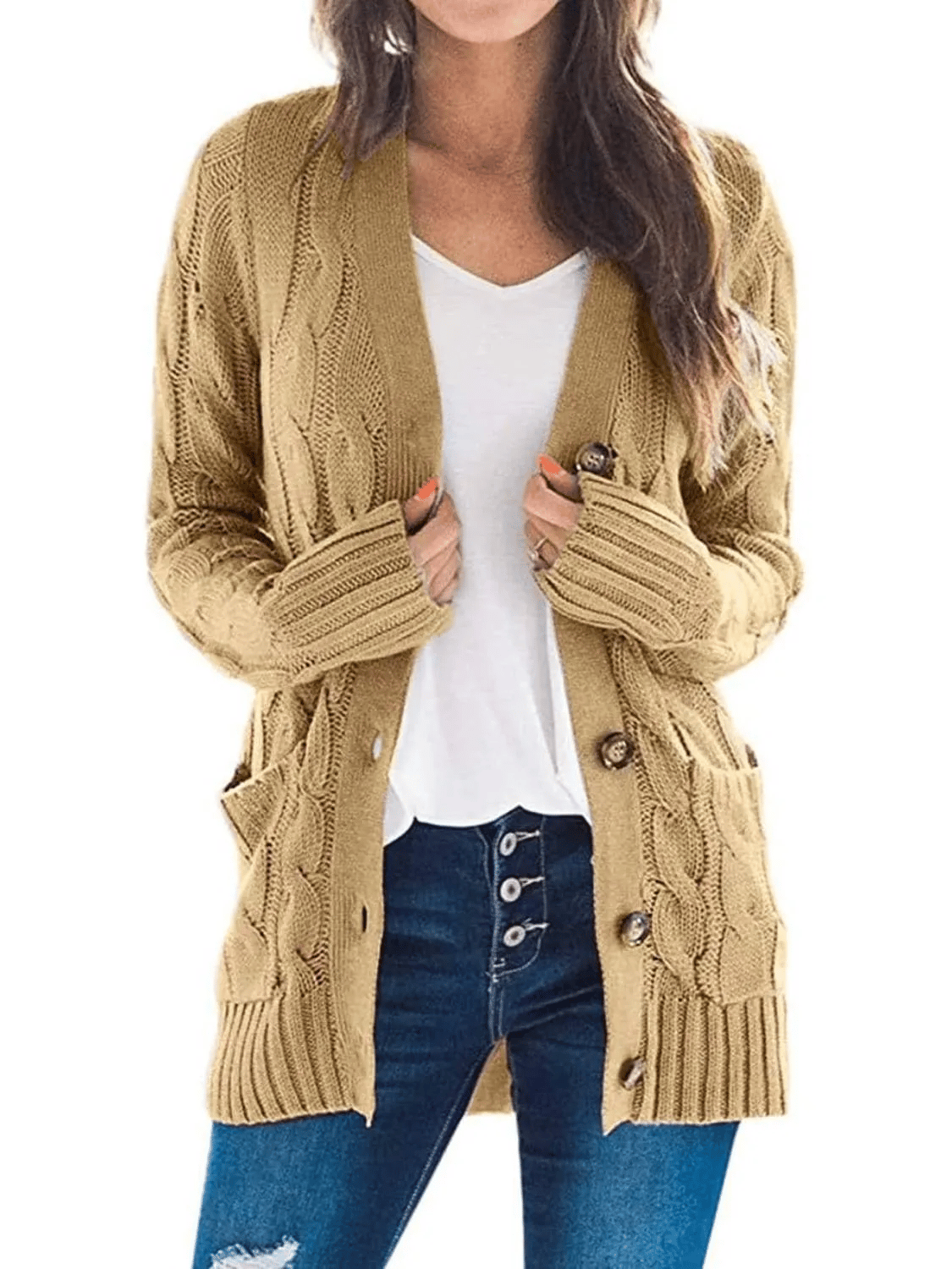 Women's Fall Casual Long Sleeve Button Down Open Front Cable Knit Cardigan - Buy two and get free shipping!