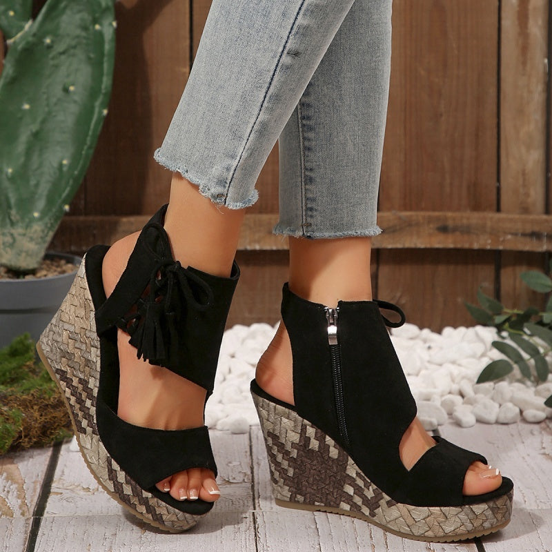 Women's Tassel Open Toe Platform Wedge Sandals