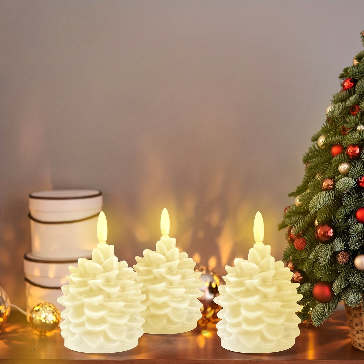 New Christmas pine cone paraffin LED bullet candle light Christmas decoration atmosphere