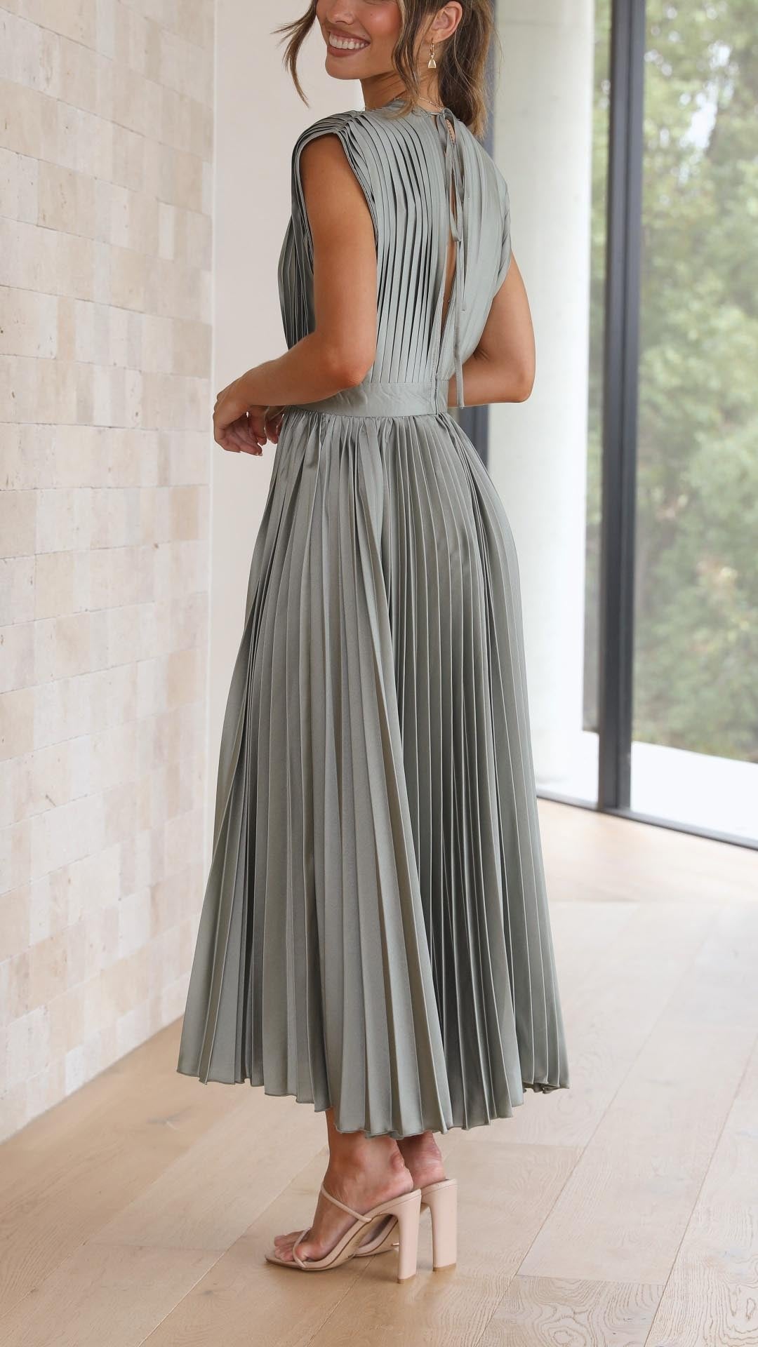 Timeless Elegance: Draped V-Neck Pleated Skirt Dress (Buy 2 Free Shipping)