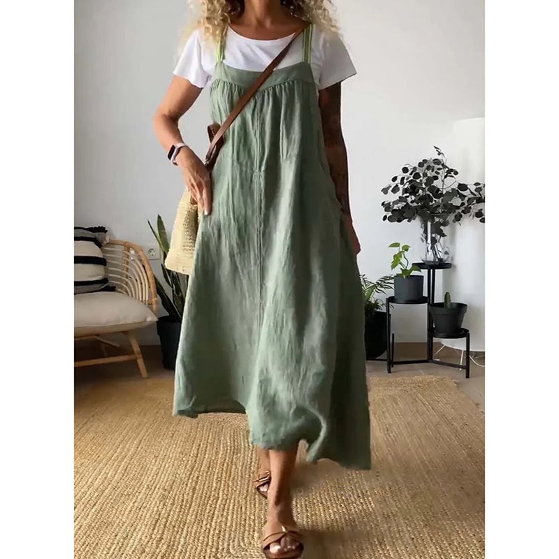 🔥Hot sale in summer💕Women's simple cotton and linen suspender dress - buy two for free shipping