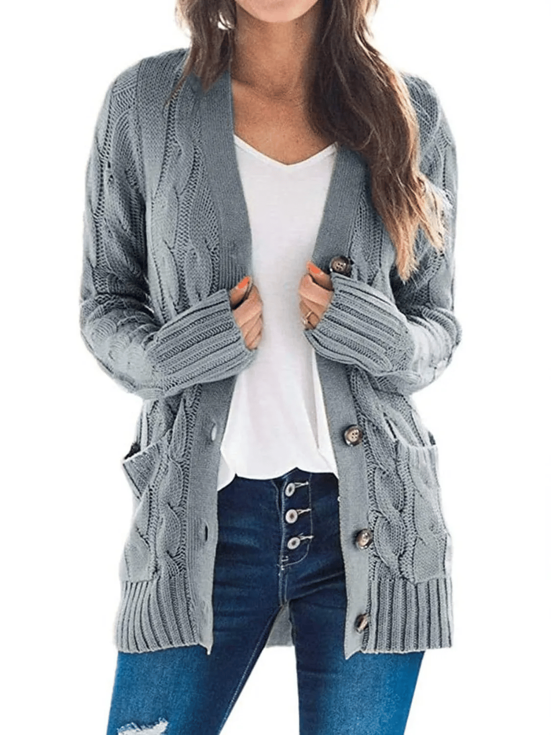 Women's Fall Casual Long Sleeve Button Down Open Front Cable Knit Cardigan - Buy two and get free shipping!
