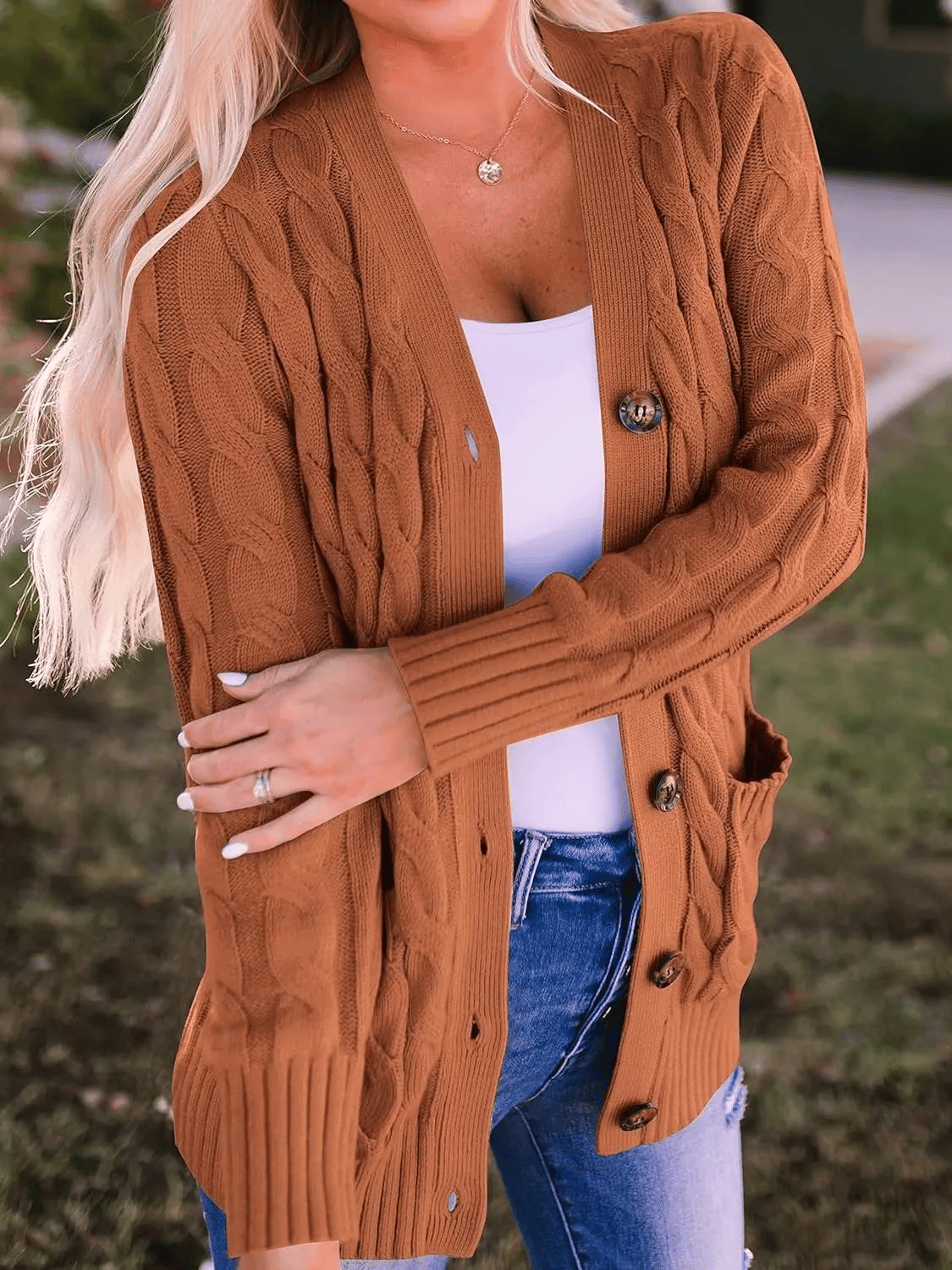 Women's Fall Casual Long Sleeve Button Down Open Front Cable Knit Cardigan - Buy two and get free shipping!