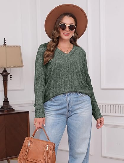 💖✨Women's V Neck Long Sleeve Solid Sweater