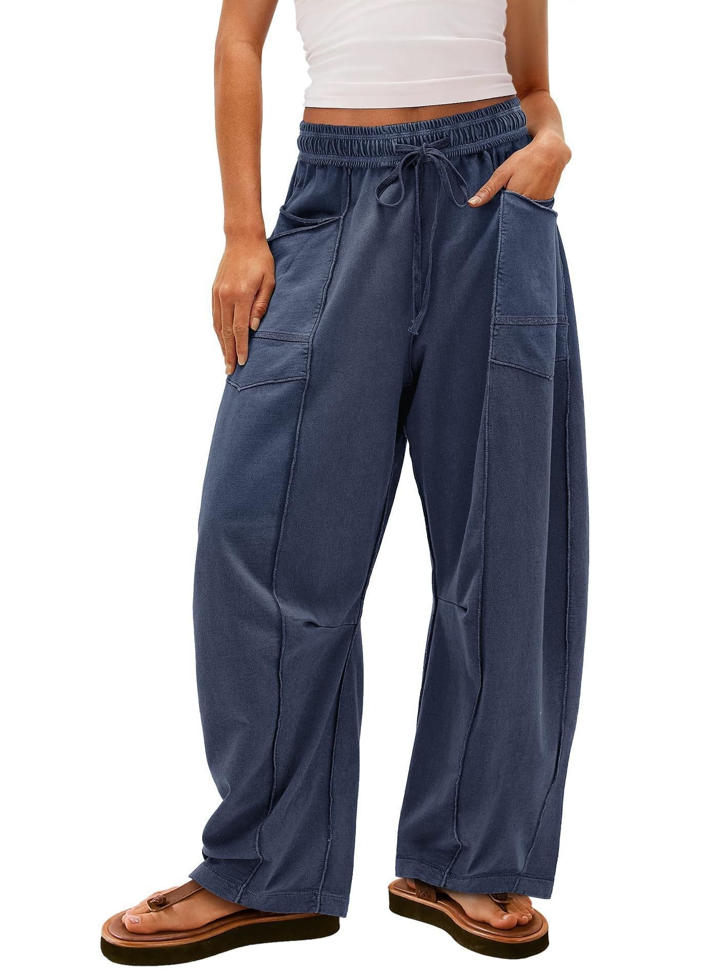 Womens Baggy Barrel Pants Wide Legs, Big Pockets, Zero Stress!