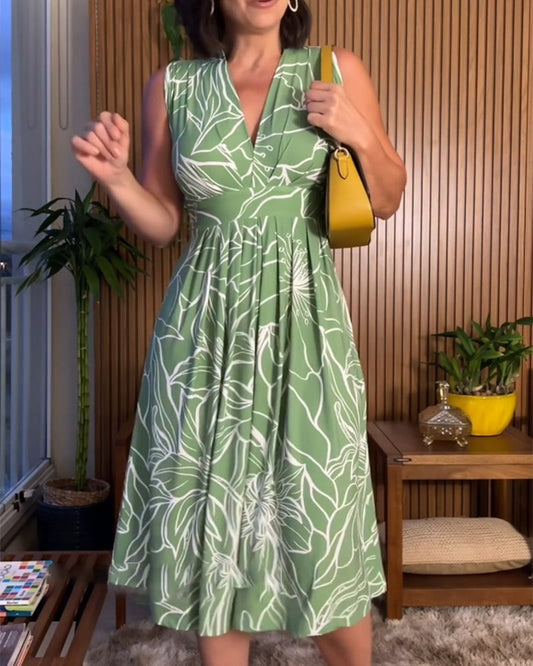 2025 New Best Seller Sleeveless V-Neck Waist-Cinching Dress