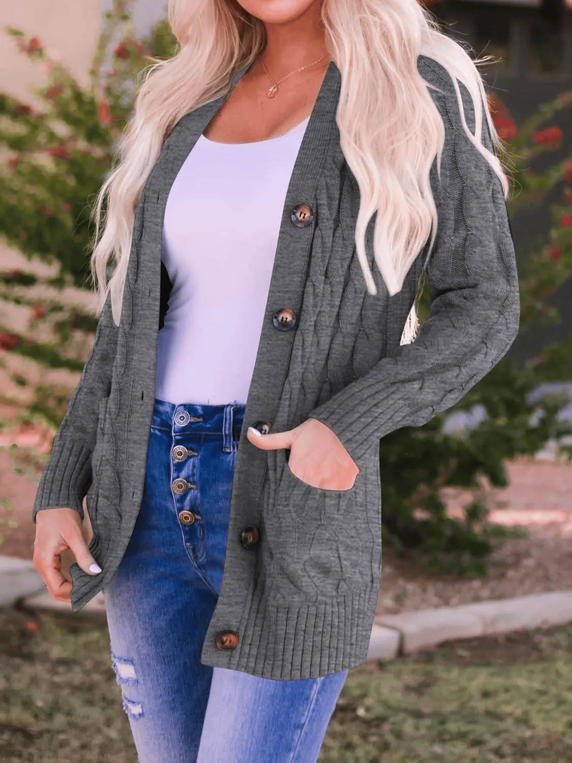 Women's Fall Casual Long Sleeve Button Down Open Front Cable Knit Cardigan - Buy two and get free shipping!