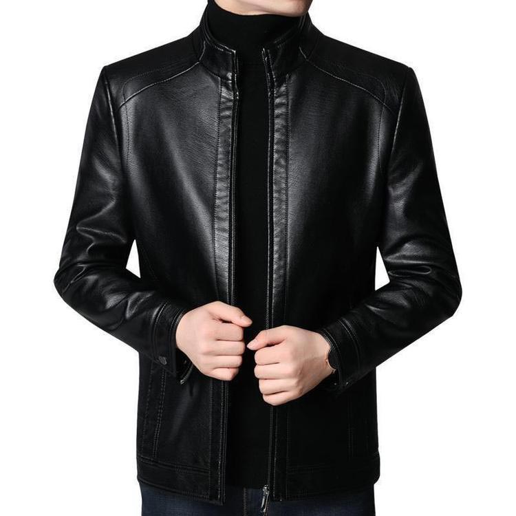 Warm plush lined leather jacket for men