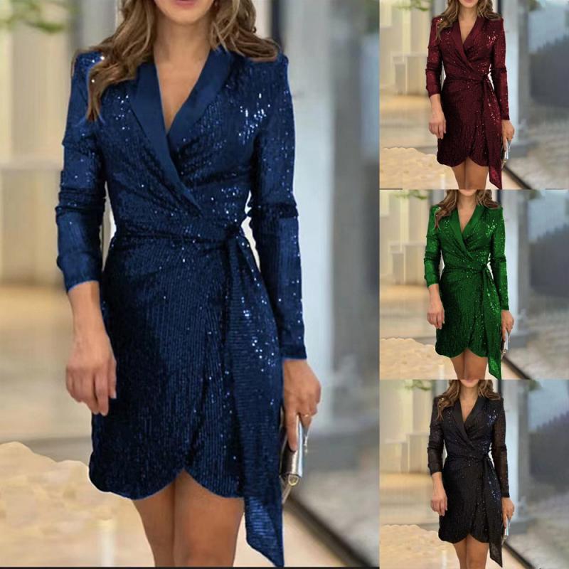 [Best gift for her] Fashion sexy sequin solid color solid waist dress for lady