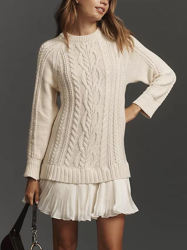 🧥Women's Round Neck Cable Knit Sweater Mini Skirt